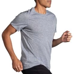 BROOKS Men's Distance Short Sleeve 2.0 Top - Heather Ash -Sportswear Sales Store 211453 087 MV Distance Short Sleeve 2