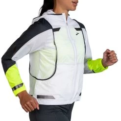 BROOKS Women's Run Visible Convertible Jacket - White/Asphalt/Nightlife -Sportswear Sales Store 221560 134 MV Run Visible Convertible Jacket