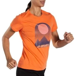 BROOKS Women's Distance Short Sleeve 2.0 - Htr Bright Orange/Eclipse -Sportswear Sales Store 221614 880 MV Distance Short Sleeve 2