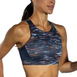 BROOKS Women's Drive 3 Pocket Sports Bra - Sundial Velocity Print -Sportswear Sales Store 350080 078 MV Drive 3 Pocket Run Bra