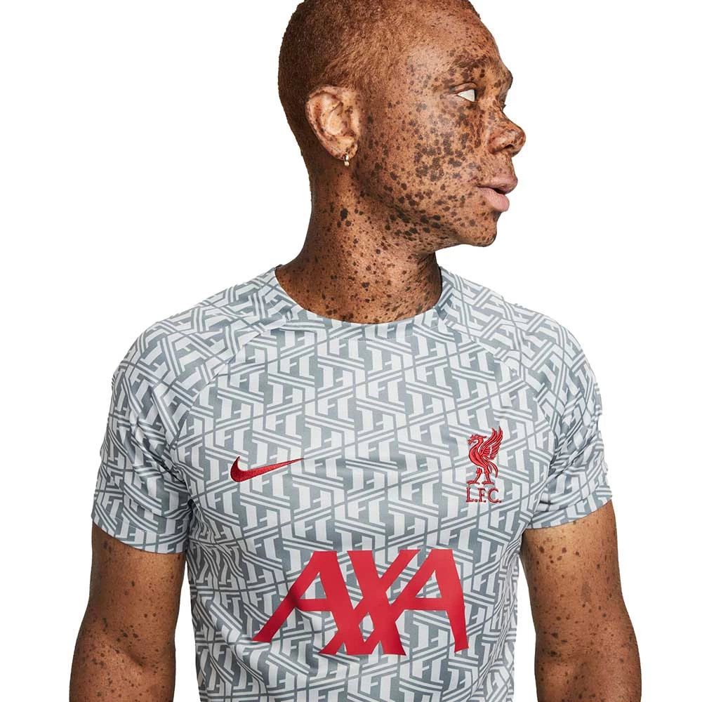 Nike Men's Liverpool FC Prematch Short Sleeve - Wolf Grey/Tough Red 3 Nike Men's Liverpool FC Prematch Short Sleeve - Wolf Grey/Tough Red - Image 3