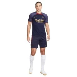 Men's Paris Saint-Germain Strike Nike Dri-FIT Knit Soccer Top- Blackened Blue/Blackened Blue/Team Red/Gold Suede
