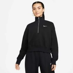 Nike Women's Fleece Quarter Zip Crop - Black/Sail