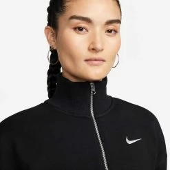 Nike Women's Fleece Quarter Zip Crop - Black/Sail -Sportswear Sales Store DQ5767 010 PHSYM001