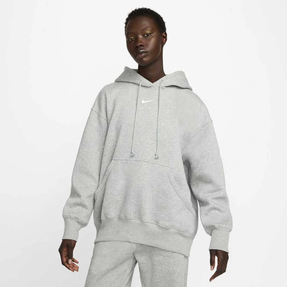 Nike Women's Fleece Oversized Pullover Hoodie - Dark Grey Heather/Sail 2 Nike Women's Fleece Oversized Pullover Hoodie - Dark Grey Heather/Sail - Image 2