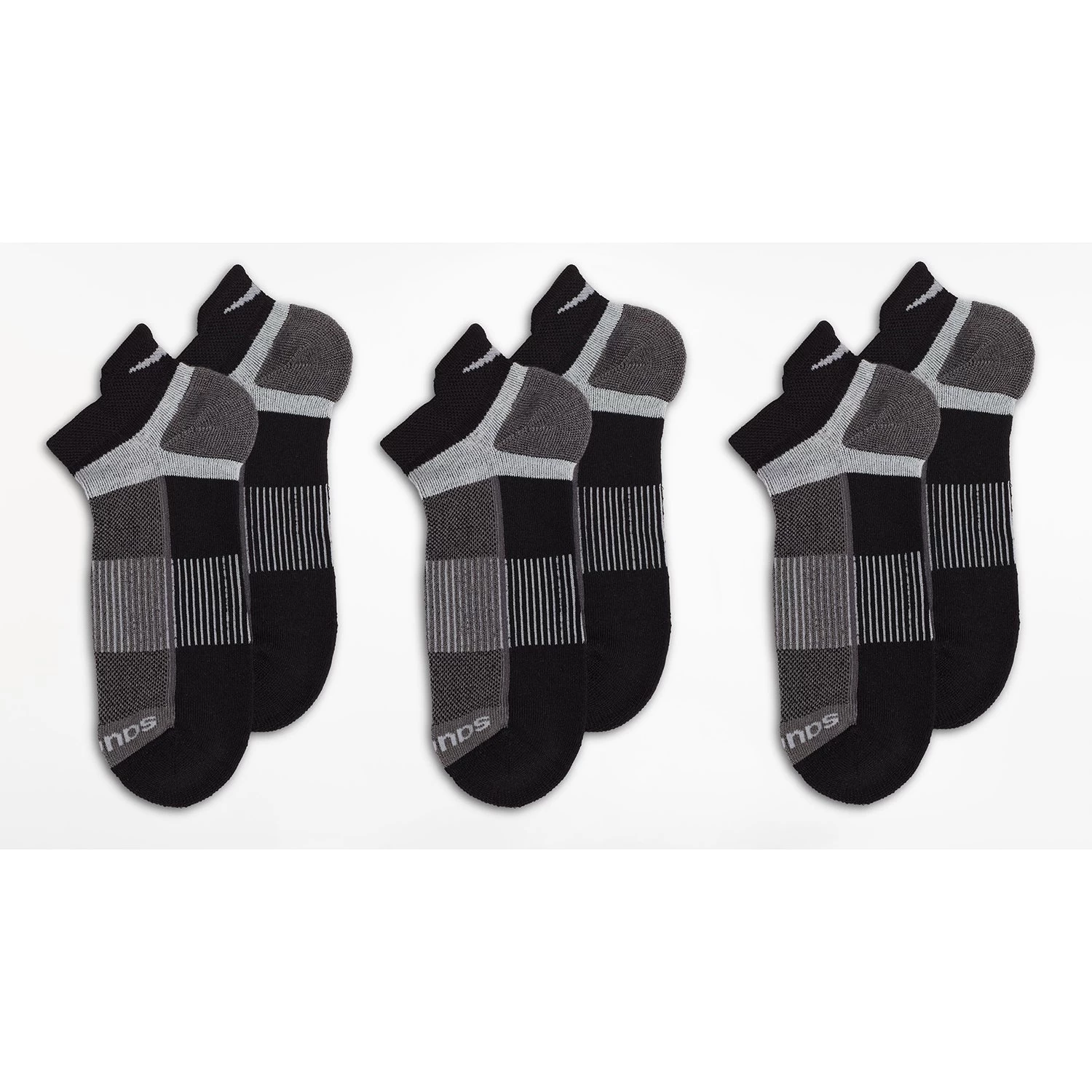 Saucony Unisex Inferno No Show Tab Socks - Black 3-pack 2 Saucony Unisex Inferno No Show Tab Socks - Black 3-pack - Image 2
