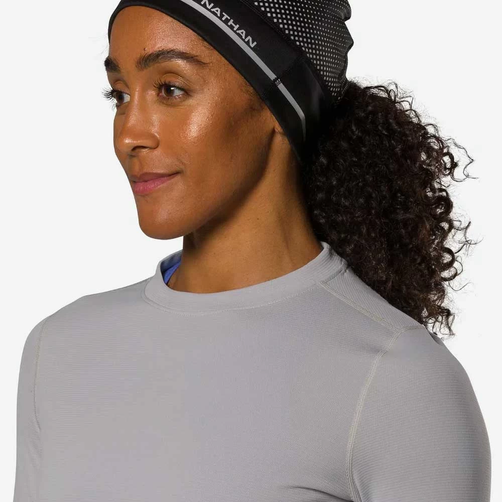 Nathan HyperNight Reflective Pony Tail Beanie - Black/Geo Print 2 Nathan HyperNight Reflective Pony Tail Beanie - Black/Geo Print - Image 2