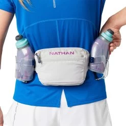 Nathan Trail Mix Plus 20oz Insulated 3.0 Hydration Belt - Vapor Grey/Magenta -Sportswear Sales Store NS30510 60288 TrailMixPlusInsulated 3 onBody 2
