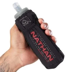 Nathan ExoShot 2.0 (14oz) Handheld Water Bottle - Black/Ribbon Red 11 Nathan ExoShot 2.0 (14oz) Handheld Water Bottle - Black/Ribbon Red -Sportswear Sales Store NS4862 00186 ExoShot 2 onBody 1