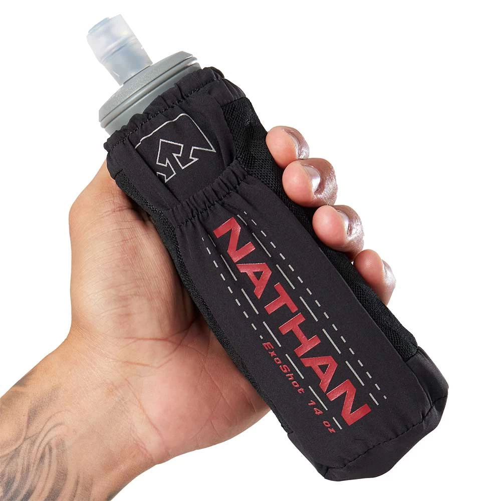 Nathan ExoShot 2.0 (14oz) Handheld Water Bottle - Black/Ribbon Red 5 Nathan ExoShot 2.0 (14oz) Handheld Water Bottle - Black/Ribbon Red - Image 5
