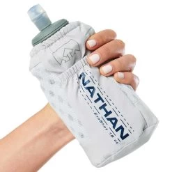 Nathan ExoDraw 2.0 (18oz) Handheld Water Bottle - Vapor Grey/Estate Blue 13 Nathan ExoDraw 2.0 (18oz) Handheld Water Bottle - Vapor Grey/Estate Blue -Sportswear Sales Store NS4863 60286 ExoDraw 2 onBody 1