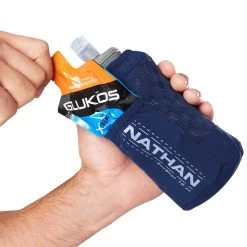 Nathan ExoDraw 2.0 (18oz) Handheld Water Bottle - Estate Blue/Periwinkle 11 Nathan ExoDraw 2.0 (18oz) Handheld Water Bottle - Estate Blue/Periwinkle -Sportswear Sales Store NS4863 60292 ExoDraw 2 onBody 3