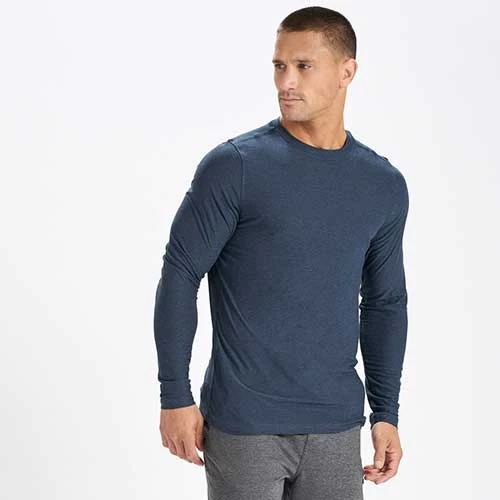Vuori Men's Long-Sleeve Strato Tech Tee - Navy Heather 2 Vuori Men's Long-Sleeve Strato Tech Tee - Navy Heather - Image 2