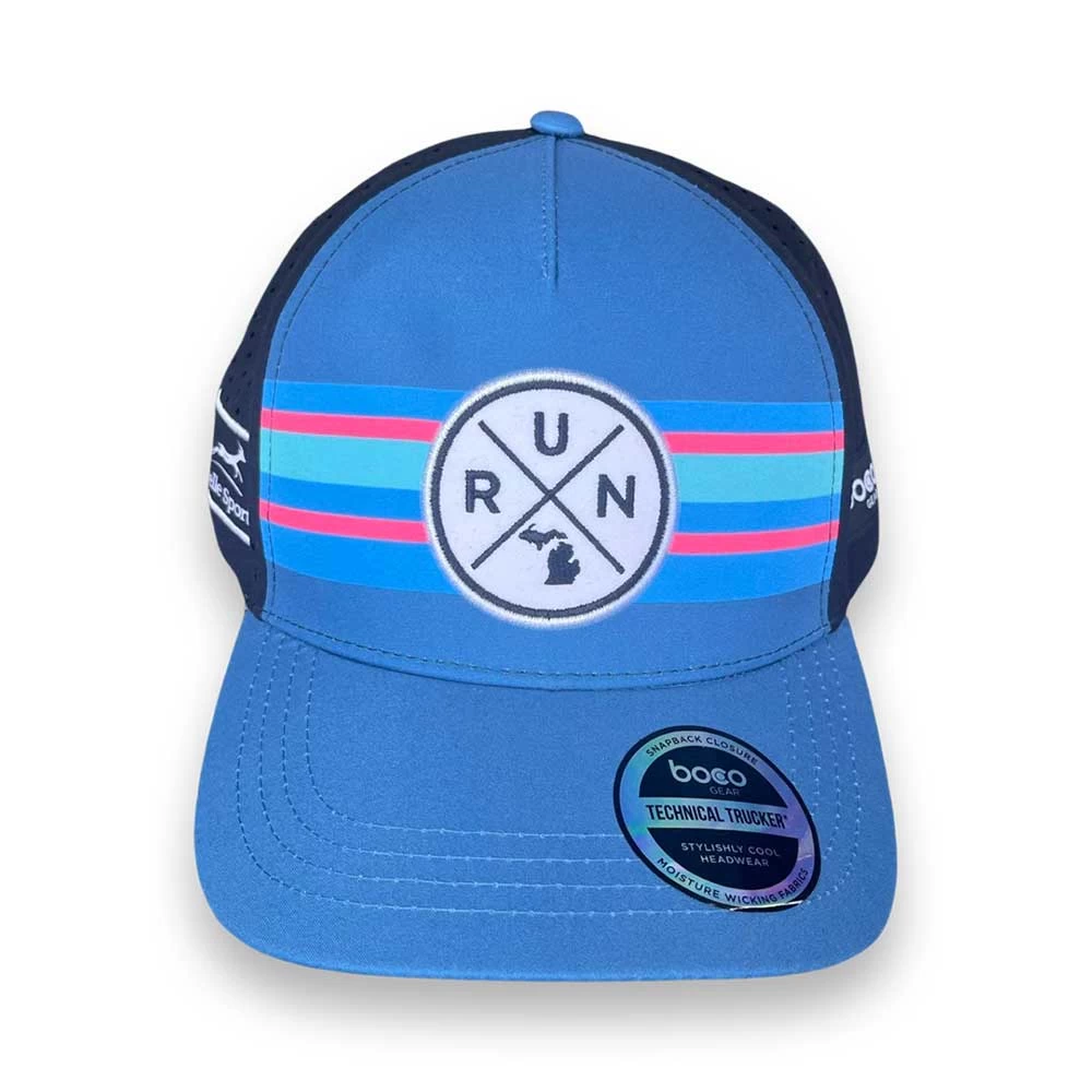 Women's RUN X Striped Running Trucker - Blue/Aqua/Pink 1 Women's RUN X Striped Running Trucker - Blue/Aqua/Pink